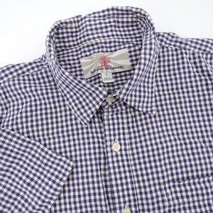 Half Moon Threadworks Gingham Check Button Down‎ Shirt Navy Mens Large